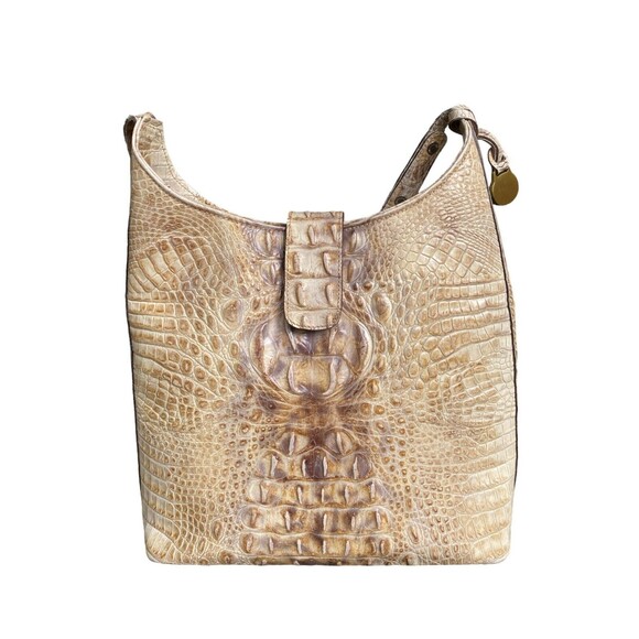 Brahmin Leather Croc Embossed Tabitha Shoulder Crossbody Bag Warm Tan Beige - Picture 7 of 12